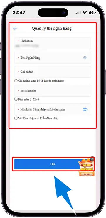 Bước 5 : điền các thông tin mới hệ thống yêu cầu sau đó nhấn " OK "